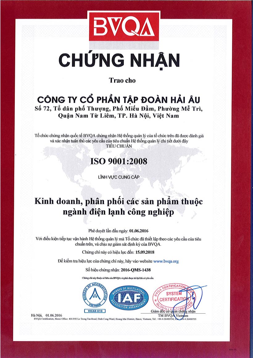 Chứng nhận tập đoàn Hải Âu ISO 9001:2008 Chứng nhận tập đoàn Hải Âu